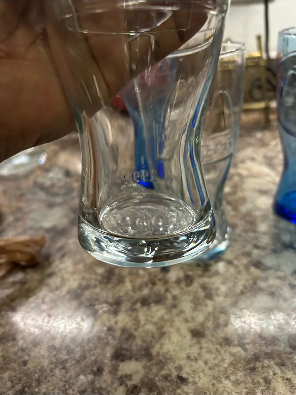 Set of 4 McDonalds Embossed Retro Glass Drinking Tumblers - Clear and Blue